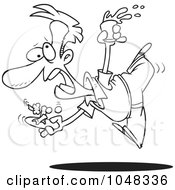Royalty Free RF Clip Art Illustration Of A Cartoon Black And White Outline Design Of A Guy Spilling His Food