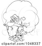 Poster, Art Print Of Cartoon Black And White Outline Design Of Santa Carrying A Heavy Sack