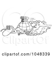 Poster, Art Print Of Cartoon Black And White Outline Design Of A Turbo Tortoise