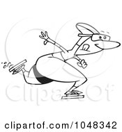 Royalty Free RF Clip Art Illustration Of A Cartoon Black And White Outline Design Of A Speed Skater