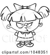 Royalty Free RF Clip Art Illustration Of A Cartoon Black And White Outline Design Of A Spoiled Girl