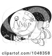 Poster, Art Print Of Cartoon Black And White Outline Design Of A Rhino Astronaut With A Tennis Ball