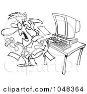 Cartoon Black And White Outline Design Of Spam Email Flying At A Businessman