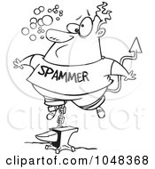 Cartoon Black And White Outline Design Of A Sinking Spammer