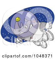 Poster, Art Print Of Cartoon Rhino Astronaut With A Tennis Ball
