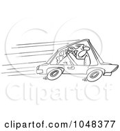 Poster, Art Print Of Cartoon Black And White Outline Design Of A Speeding Driver