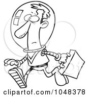 Poster, Art Print Of Cartoon Black And White Outline Design Of A Space Businessman