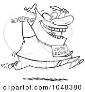 Royalty Free RF Clip Art Illustration Of A Cartoon Black And White Outline Design Of A Man Running For Food