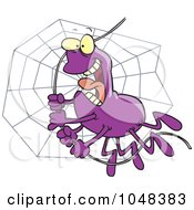 Cartoon Spider Swinging On Silk