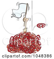 Royalty Free RF Clip Art Illustration Of A Cartoon Man Waving A White Flat In A Pile Of Spam Email by toonaday
