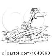 Poster, Art Print Of Cartoon Black And White Outline Design Of A Black Man On A Speed Boat