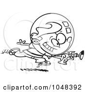 Cartoon Black And White Outline Design Of A Space Boy Using A Ray Gun