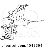 Poster, Art Print Of Cartoon Black And White Outline Design Of A Boy Spitting A Watermelon Seed