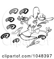 Cartoon Black And White Outline Design Of A Spammed Businesswoman