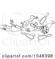 Royalty Free RF Clip Art Illustration Of A Cartoon Black And White Outline Design Of A Woman Stuck To Her Bowling Ball by toonaday