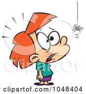 Royalty Free RF Clip Art Illustration Of A Cartoon Girl Afraid Of Spiders by toonaday