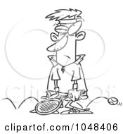 Royalty Free RF Clip Art Illustration Of A Cartoon Black And White Outline Design Of A Sore Tennis Loser