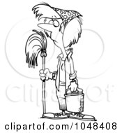 Poster, Art Print Of Cartoon Black And White Outline Design Of A Woman Mopping While Spring Cleaning
