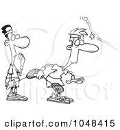 Poster, Art Print Of Cartoon Black And White Outline Design Of A Squash Ball Hitting A Player