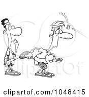 Royalty Free RF Clip Art Illustration Of A Cartoon Black And White Outline Design Of A Squash Ball Hitting A Player