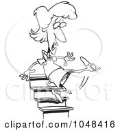 Poster, Art Print Of Cartoon Black And White Outline Design Of A Woman Falling Down Stairs