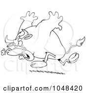 Royalty Free RF Clip Art Illustration Of A Cartoon Black And White Outline Design Of A Raging Bull