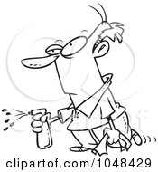 Royalty Free RF Clip Art Illustration Of A Cartoon Black And White Outline Design Of A Man Spraying