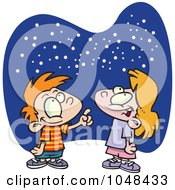 Royalty Free RF Clip Art Illustration Of A Cartoon Boy And Girl Gazing At The Stars