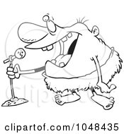 Royalty Free RF Clip Art Illustration Of A Cartoon Black And White Outline Design Of A Stand Up Comedian Caveman