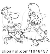 Poster, Art Print Of Cartoon Black And White Outline Design Of A Square Dancing Couple