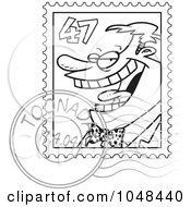 Cartoon Black And White Outline Design Of A Postmarked Stamp