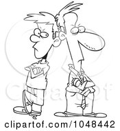 Poster, Art Print Of Cartoon Black And White Outline Design Of A Father And Son Having A Stand Off