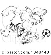 Poster, Art Print Of Cartoon Black And White Outline Design Of A Soccer Stallion