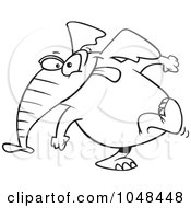 Poster, Art Print Of Cartoon Black And White Outline Design Of An Elephant Exiting Stage Left