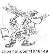 Cartoon Black And White Outline Design Of A Crazy Sports Fan