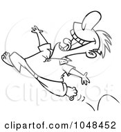 Poster, Art Print Of Cartoon Black And White Outline Design Of A Happy Springy Man Running Barefoot