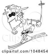 Royalty Free RF Clip Art Illustration Of A Cartoon Black And White Outline Design Of A Cool Skiing Guy