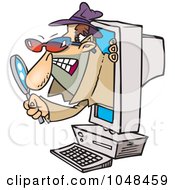 Cartoon Spyware Man Popping Out Of A Computer