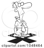 Royalty Free RF Clip Art Illustration Of A Cartoon Black And White Outline Design Of A Businessman Standing On An X