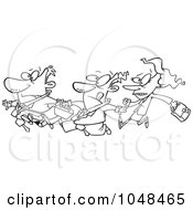 Poster, Art Print Of Cartoon Black And White Outline Design Of A Stampede Of Business People