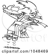 Royalty Free RF Clip Art Illustration Of A Cartoon Black And White Outline Design Of A Boy Squeezing A Gift