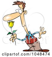 Poster, Art Print Of Cartoon Guy Smelling A Spring Flower