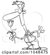 Poster, Art Print Of Cartoon Black And White Outline Design Of A Guy Smelling A Spring Flower