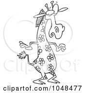 Poster, Art Print Of Cartoon Black And White Outline Design Of A Giraffe With Flower Spots