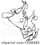 Royalty Free RF Clip Art Illustration Of A Cartoon Black And White Outline Design Of A Man Exiting Stage Right