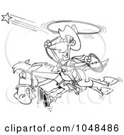 Poster, Art Print Of Cartoon Black And White Outline Design Of A Cowboy Trying To Catch A Star