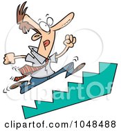 Poster, Art Print Of Cartoon Businessman Running Up Stairs