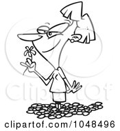 Royalty Free RF Clip Art Illustration Of A Cartoon Black And White Outline Design Of A Woman Smelling Spring Flowers