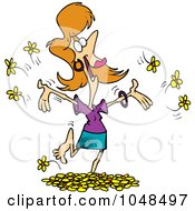 Cartoon Woman Playing In Spring Flowers