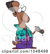 Cartoon Stained Black Businessman Holding A Pen